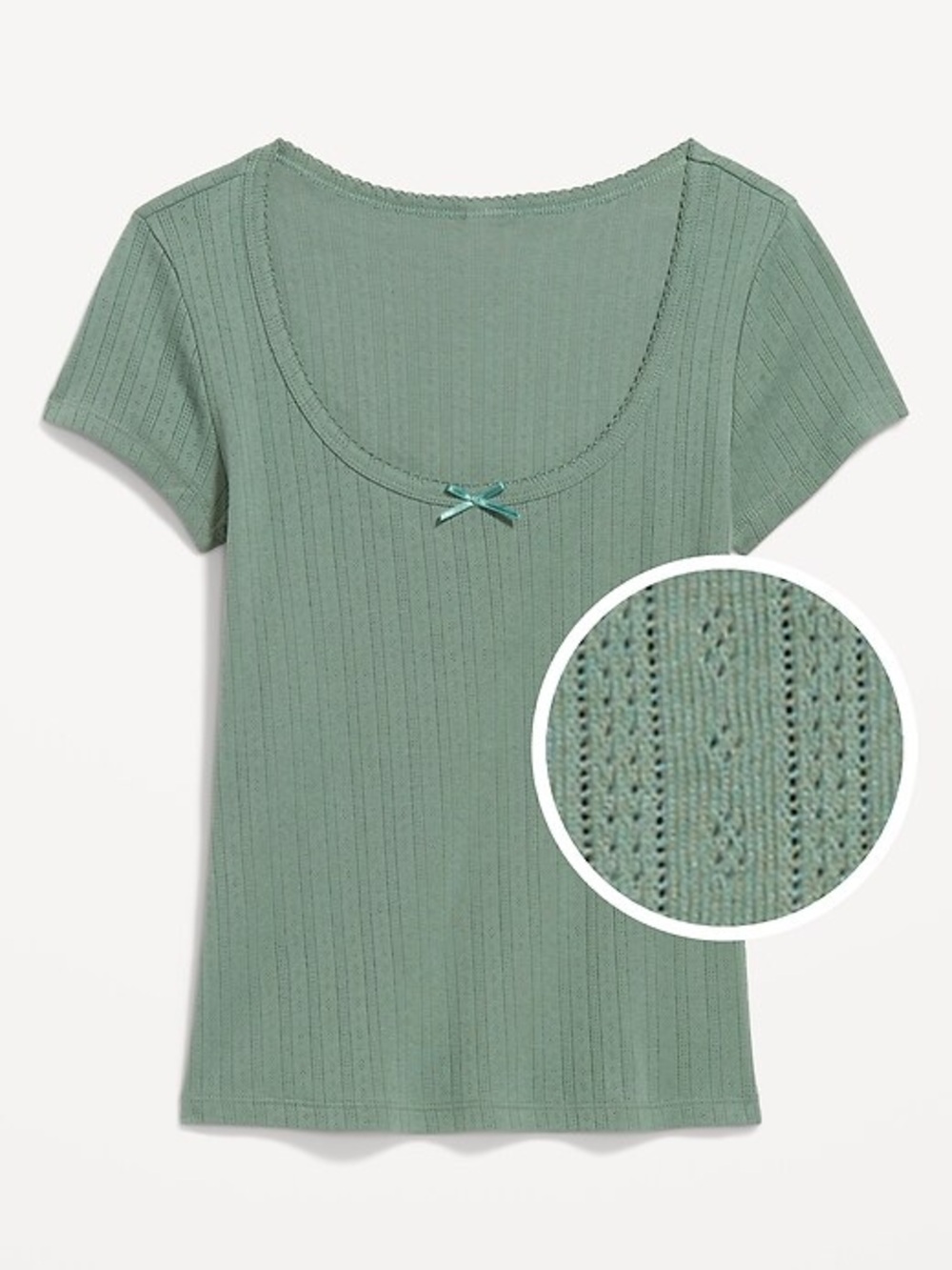 Old Navy Pointelle Scoop Neck Short Sleeve Top Green Large